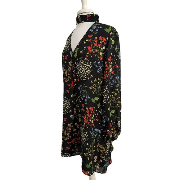 Dalia Women's 12 Whimsigoth Floral High Neck Long Sleeve Sheer Dress Boho Hippie - Picture 2 of 11